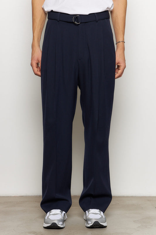Omari Double Pleated Trousers Navy