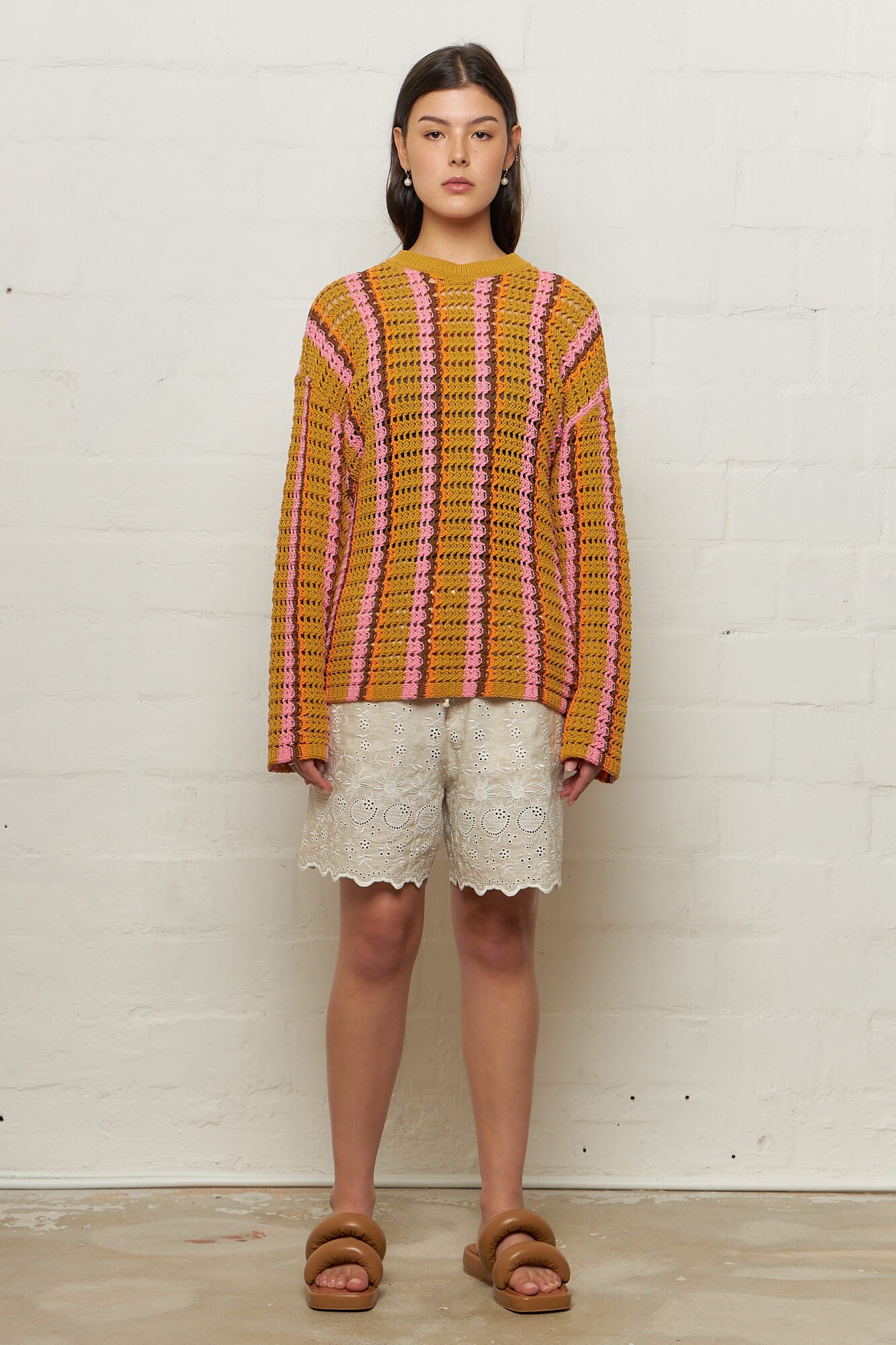 Elton Crochet Jumper Pink Stripe
