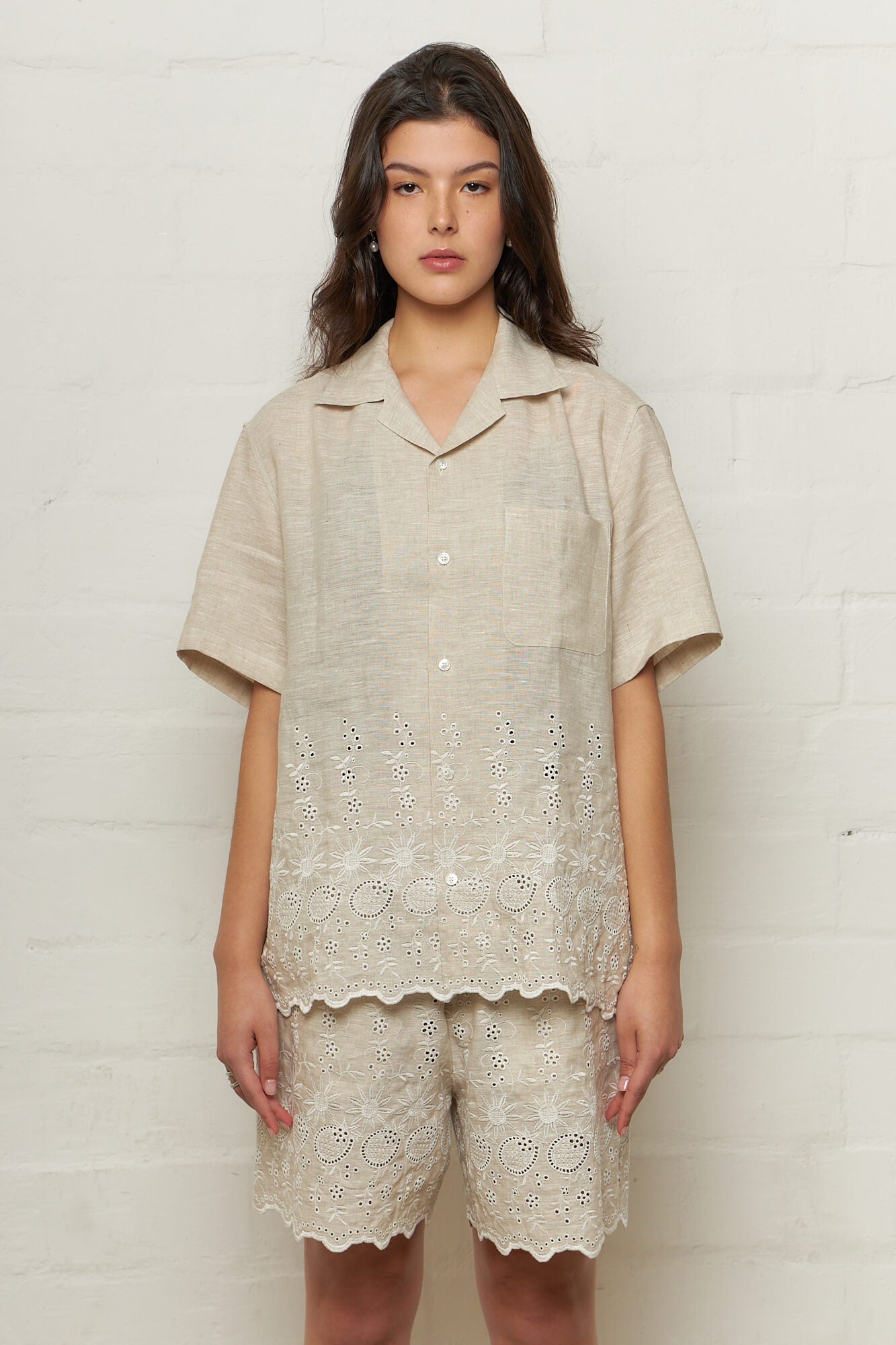 Ture Embroidered Shirt Linen White