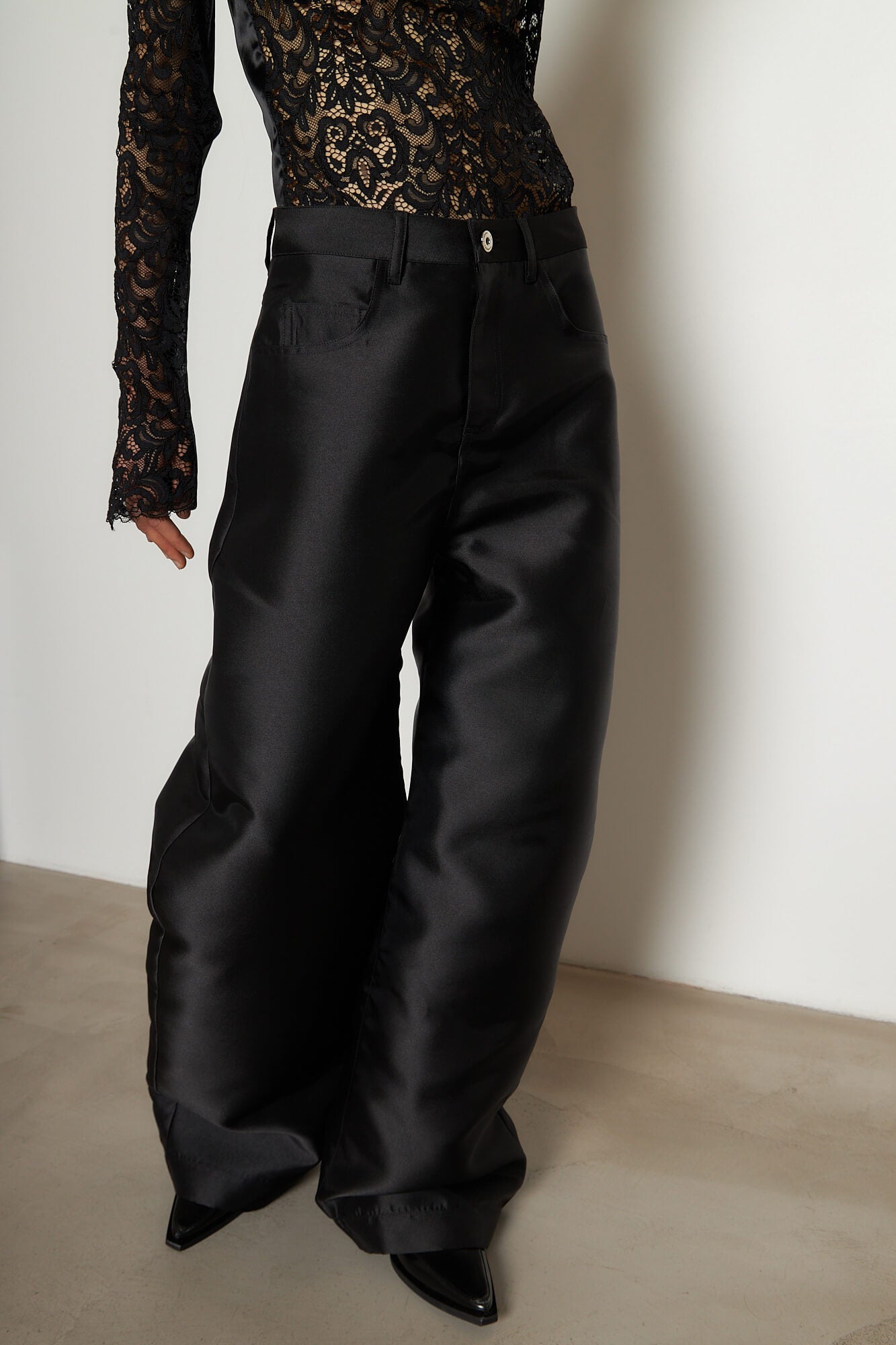 Boyfriend Trousers Satin Black