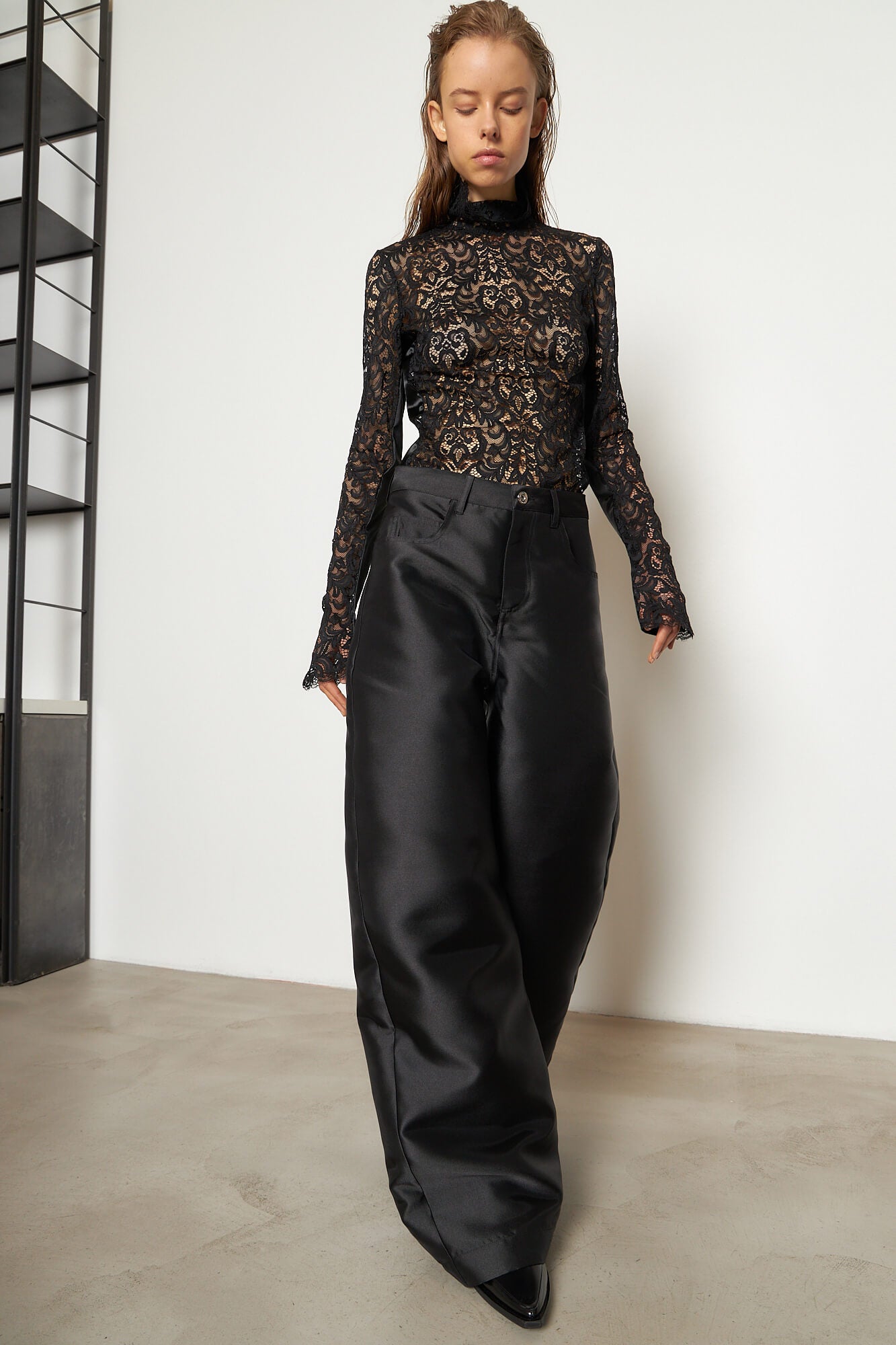 Boyfriend Trousers Satin Black