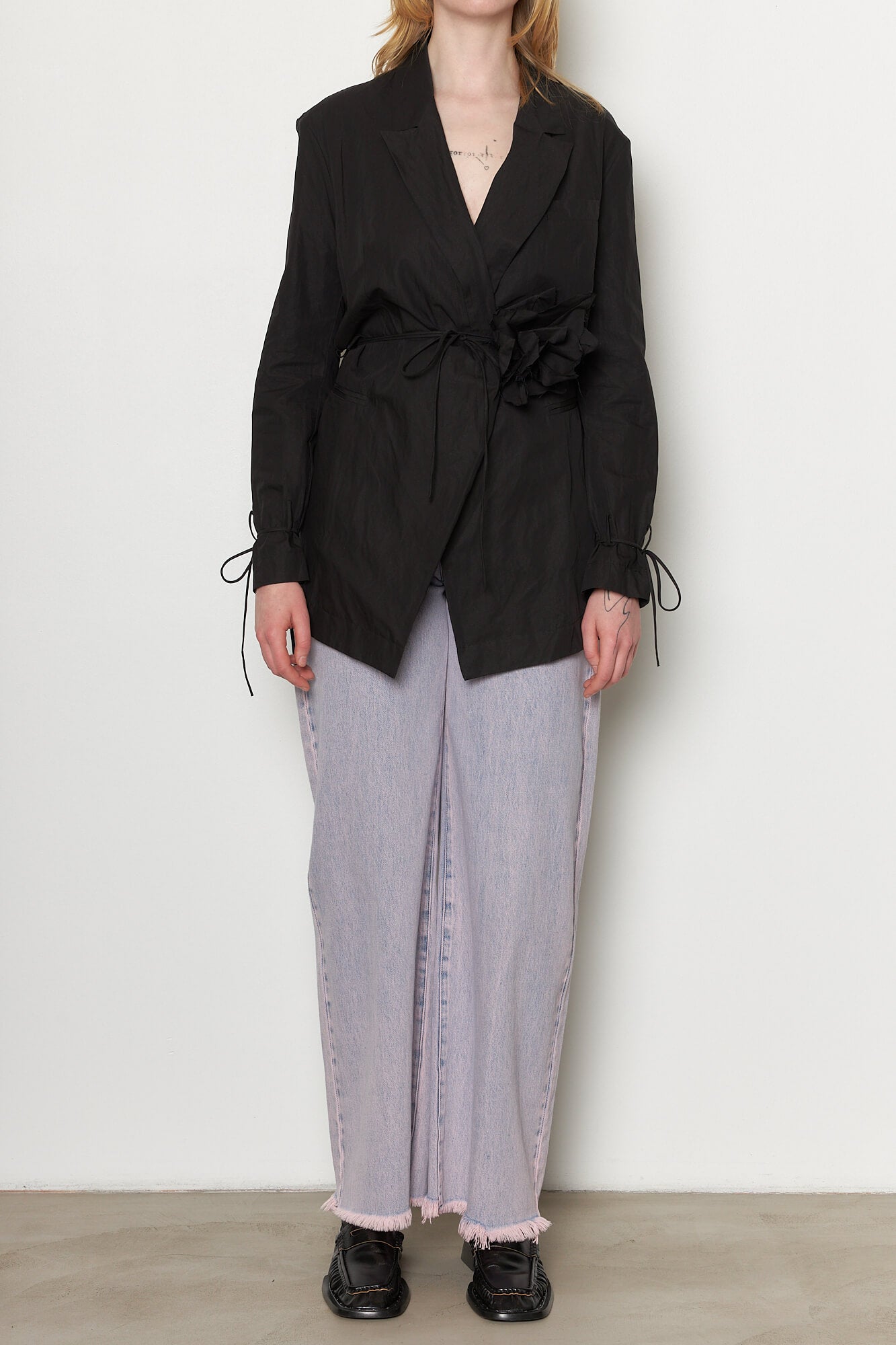 Wrinkled Cotton Blazer w Flower