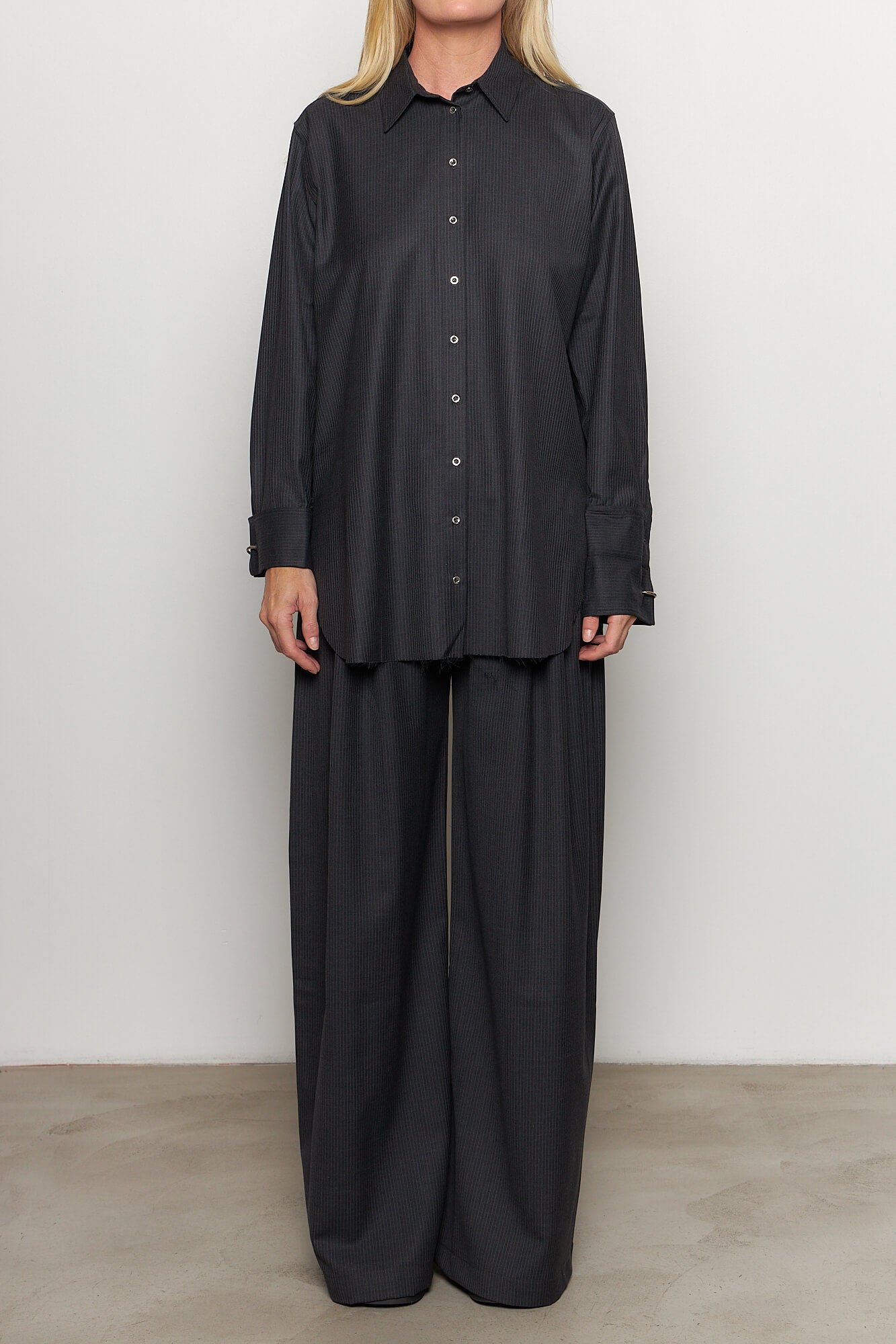 Pinstripe Wool Pleated Trousers