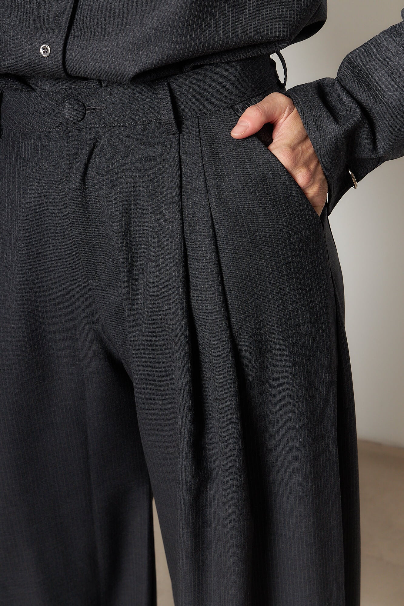 Pinstripe Wool Pleated Trousers