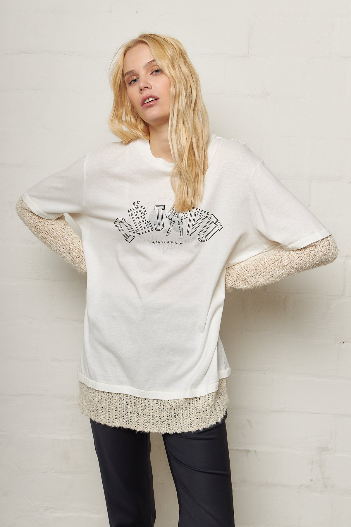 Mix Tee Longsleeve White Deja Vu Print
