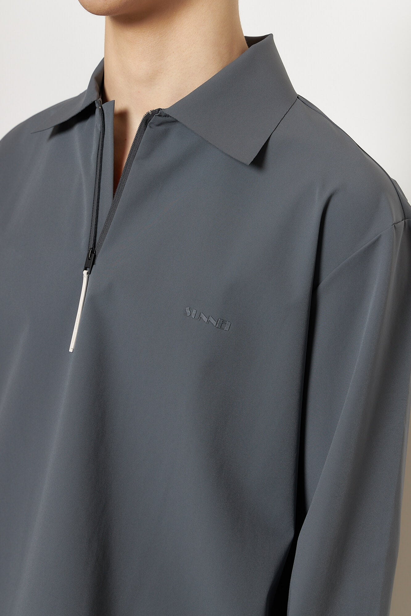 Longsleeve Polo w Zip Grey