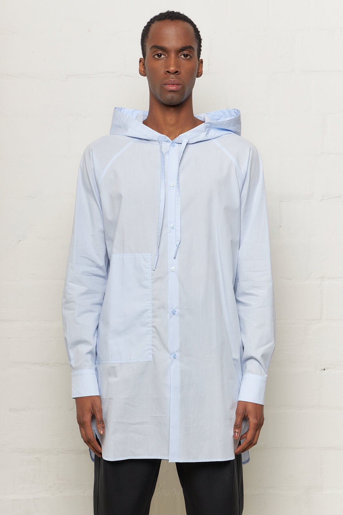 Popeline Light Blue Hooded Shirt