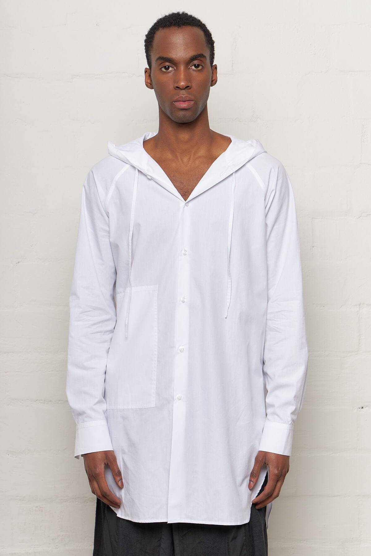 Mansour Martin Popeline White Hooded Shirt -Shop now at wasted