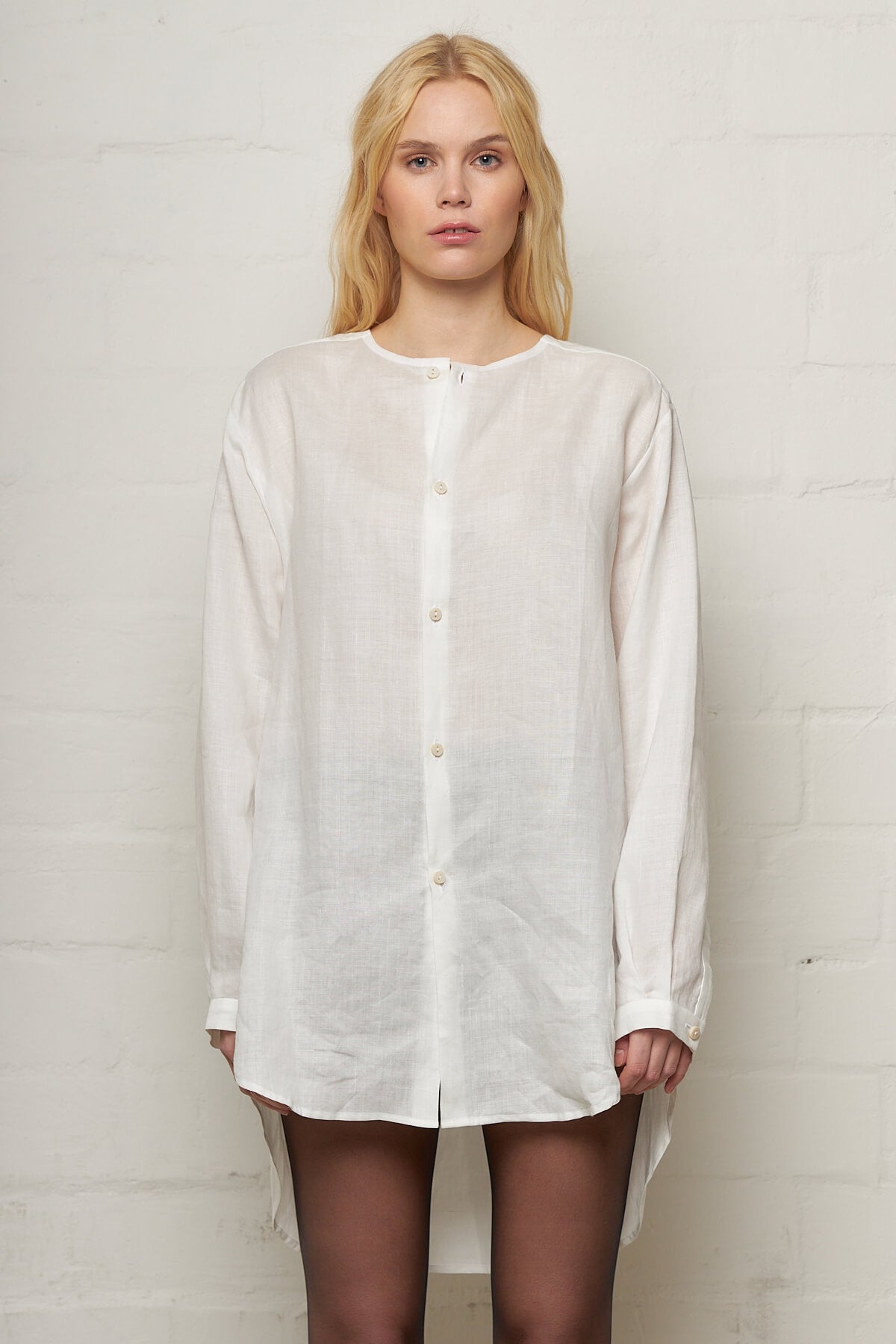 Phoebe English WHite Collarless Dress Shirt | wasted hour concept store – wasted hour