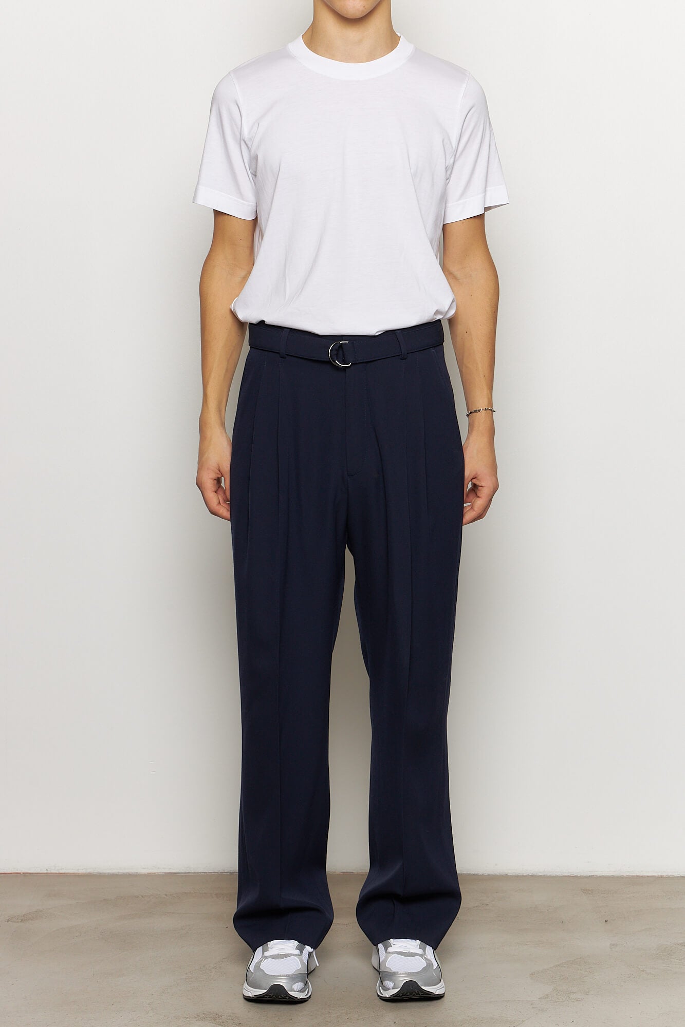 Omari Double Pleated Trousers Navy