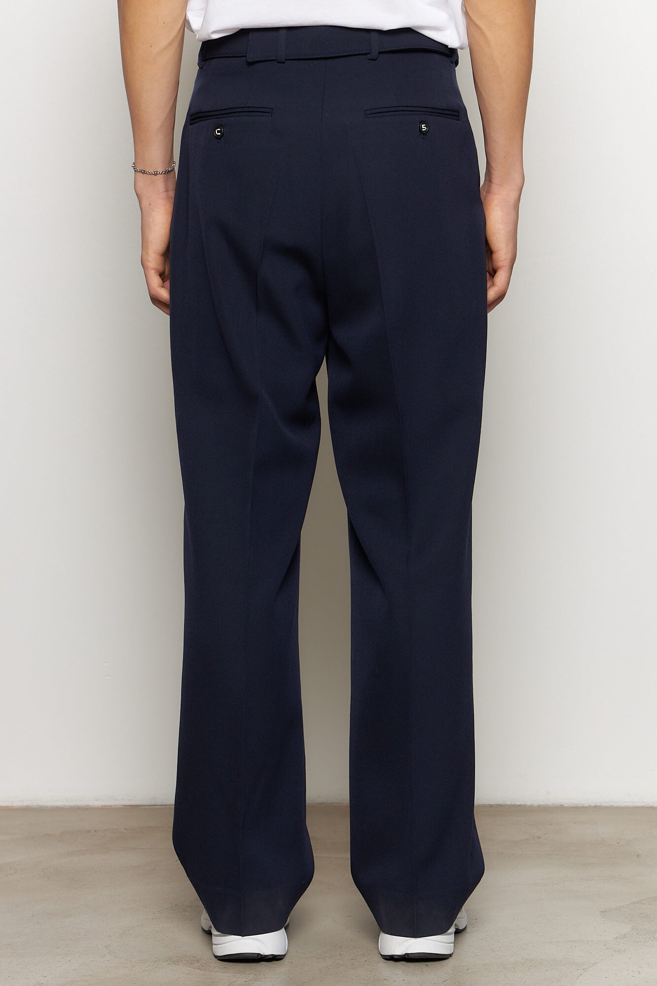 Omari Double Pleated Trousers Navy