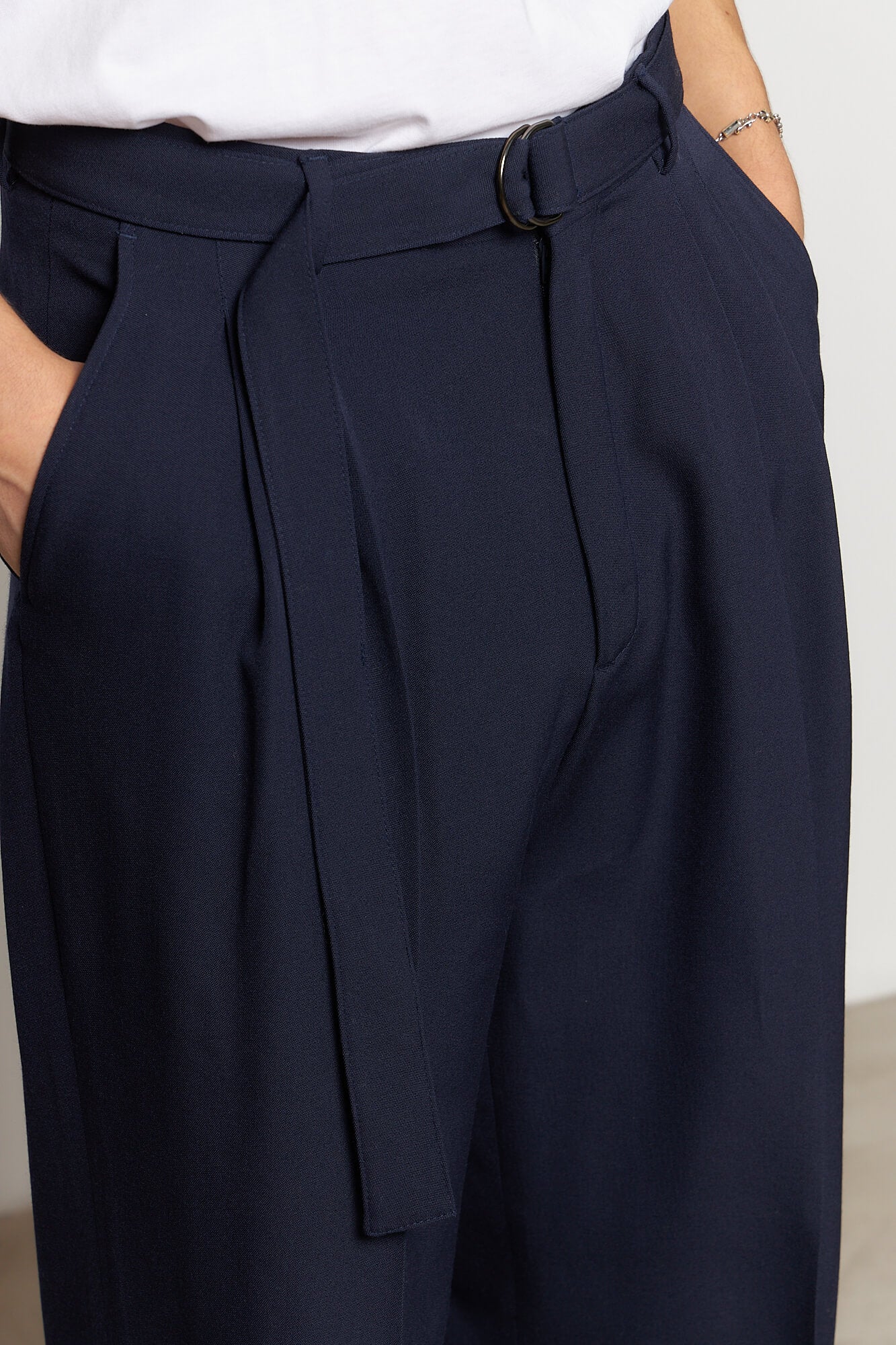 Omari Double Pleated Trousers Navy