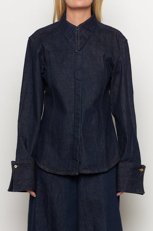 Ira Pointed Collar Denim Shirt