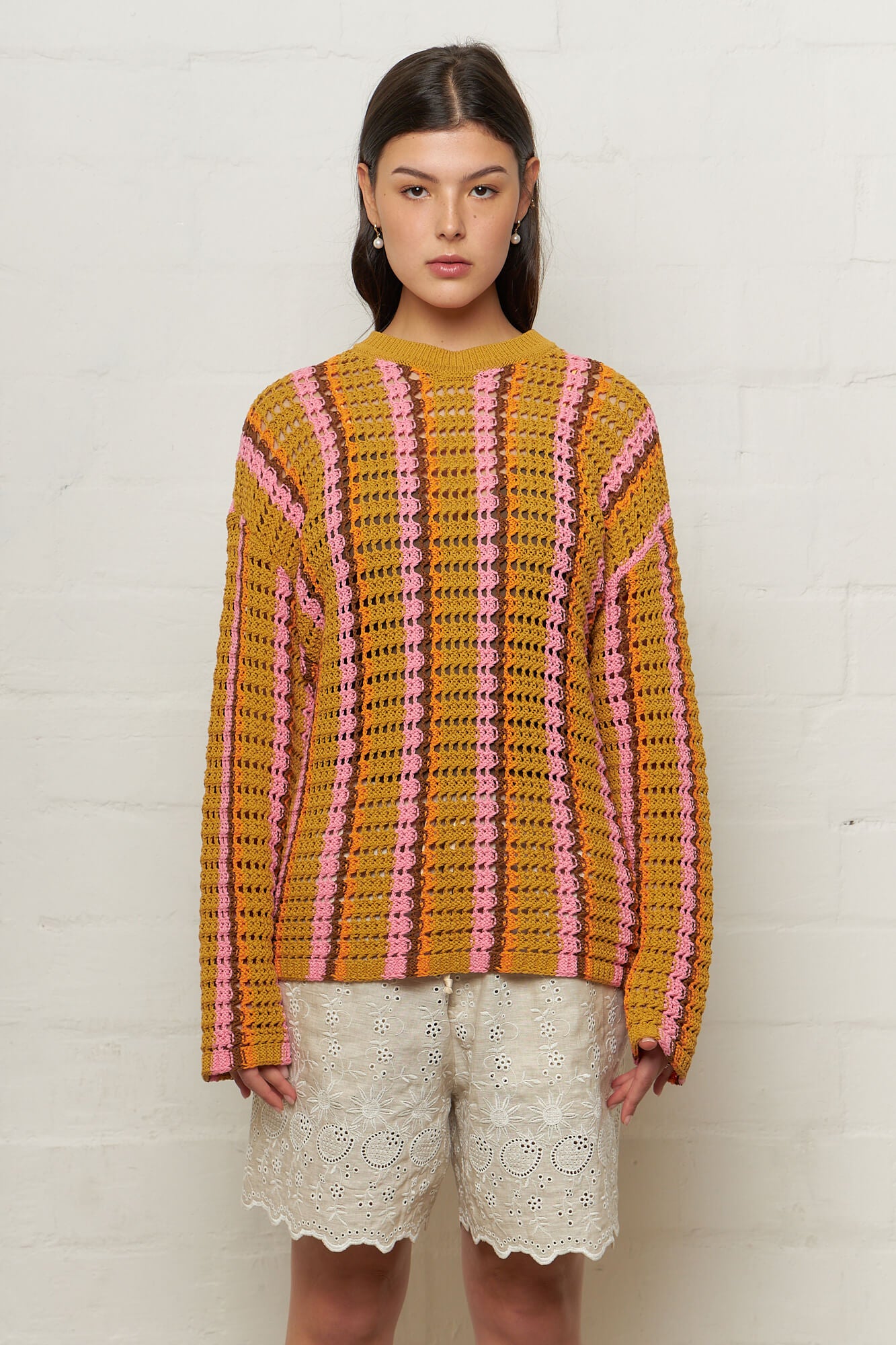 Elton Crochet Jumper Pink Stripe