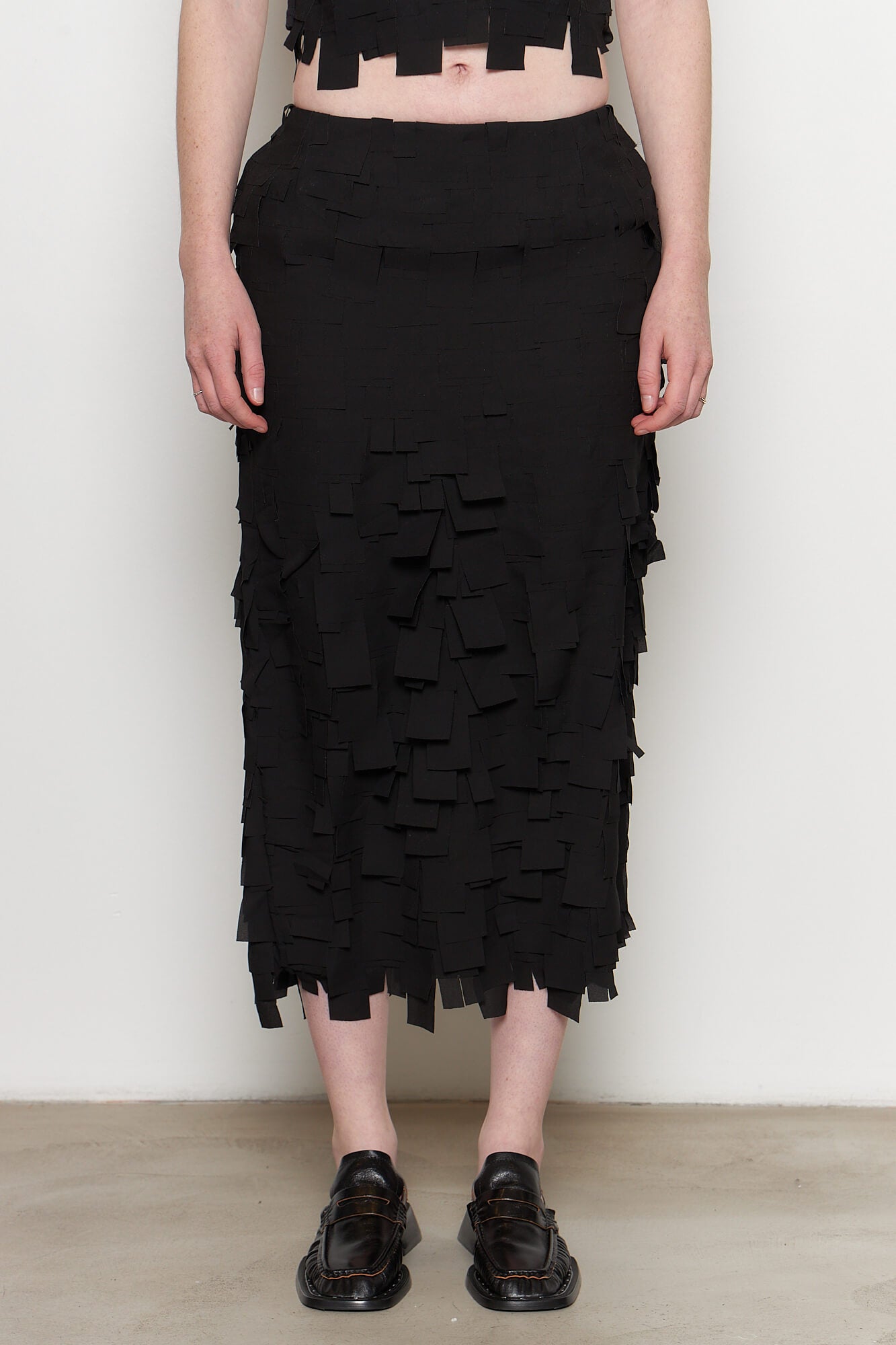 Julia Black Long Skirt with Fringe