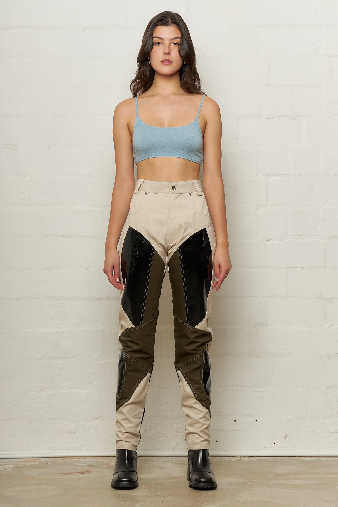 Jun Patchwork Vinyl Trousers Multi Color