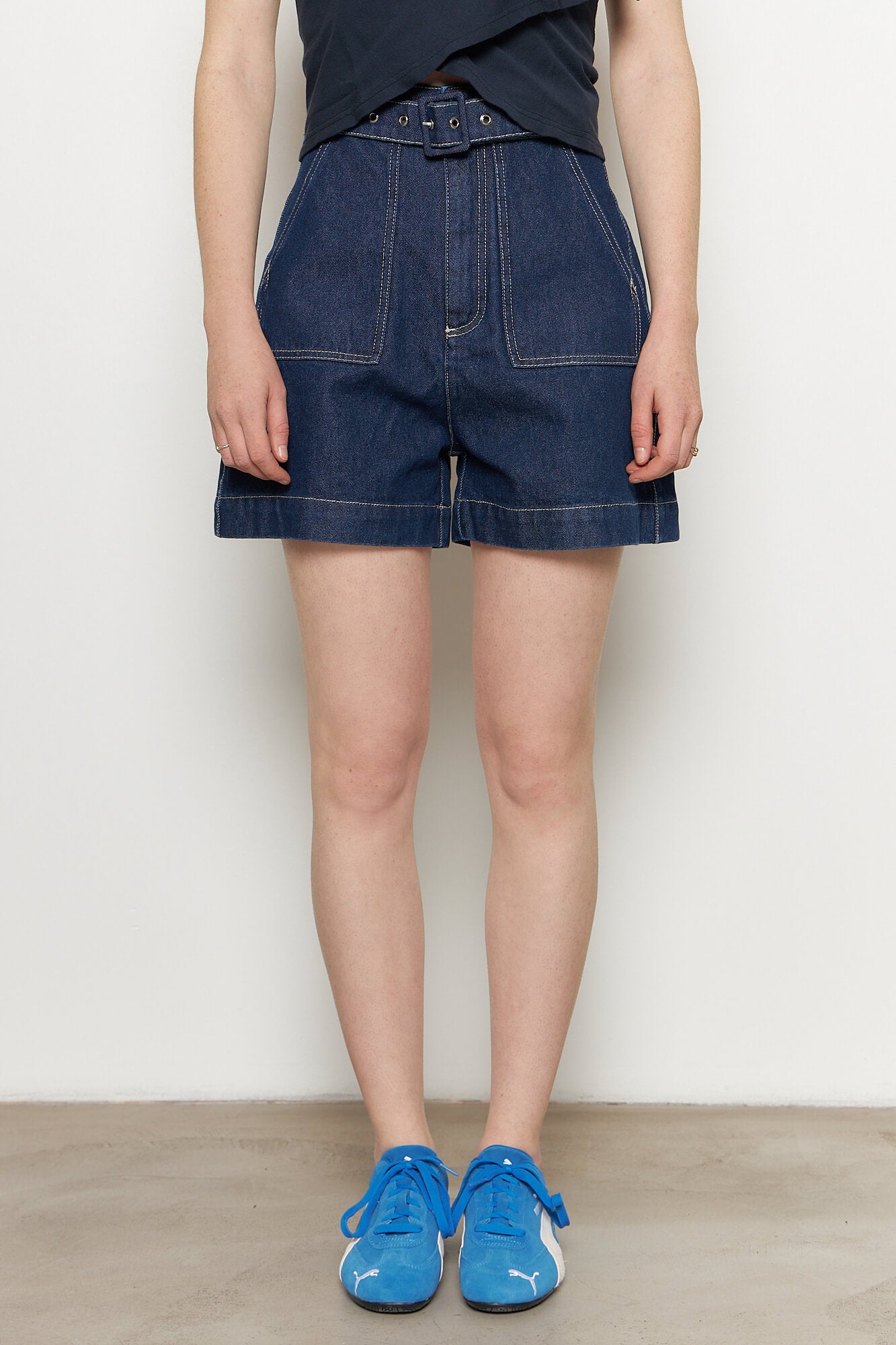 Indigo Denim Belt Shorts