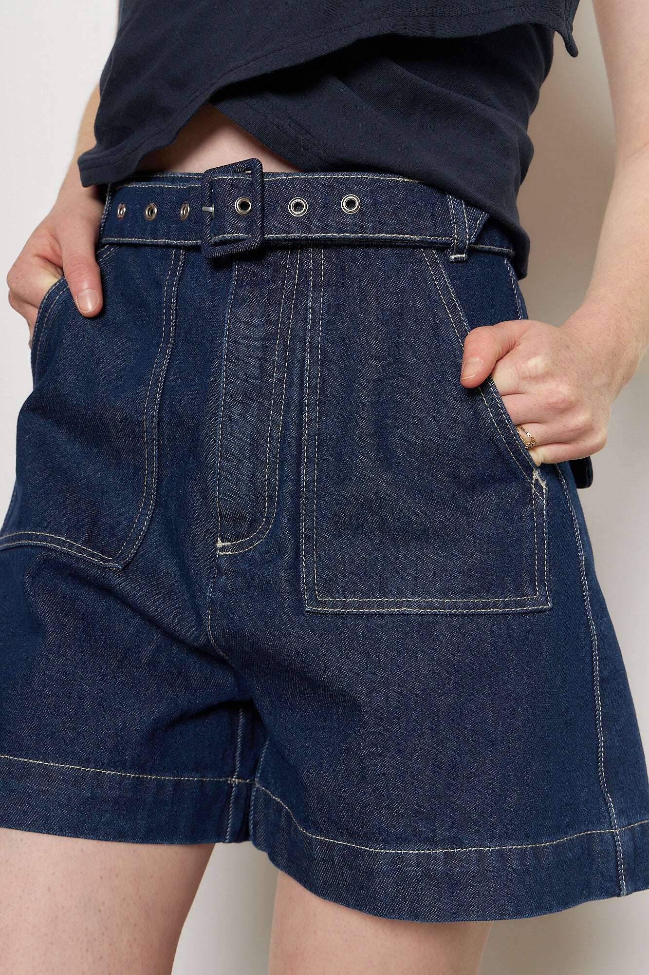 Indigo Denim Belt Shorts