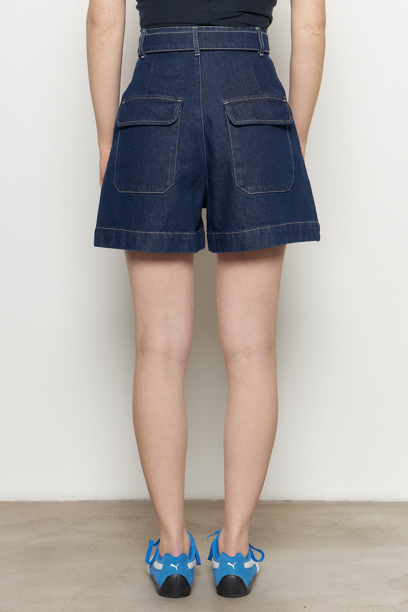 Indigo Denim Belt Shorts