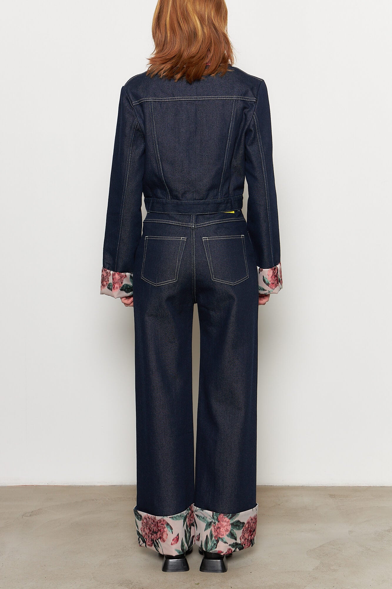 Indigo Denim Jeans with Brocade Turn Up