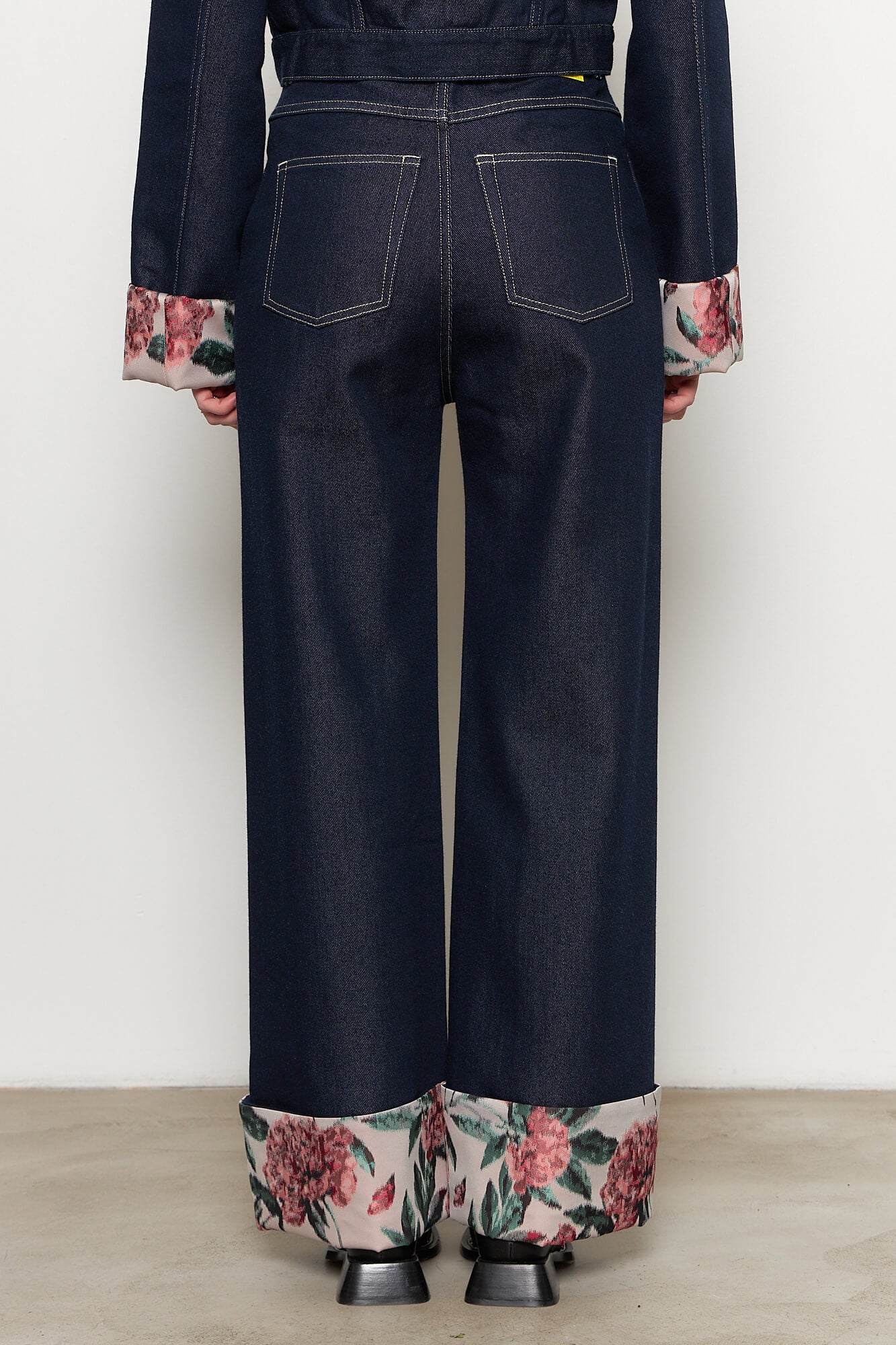 Indigo Denim Jeans with Brocade Turn Up