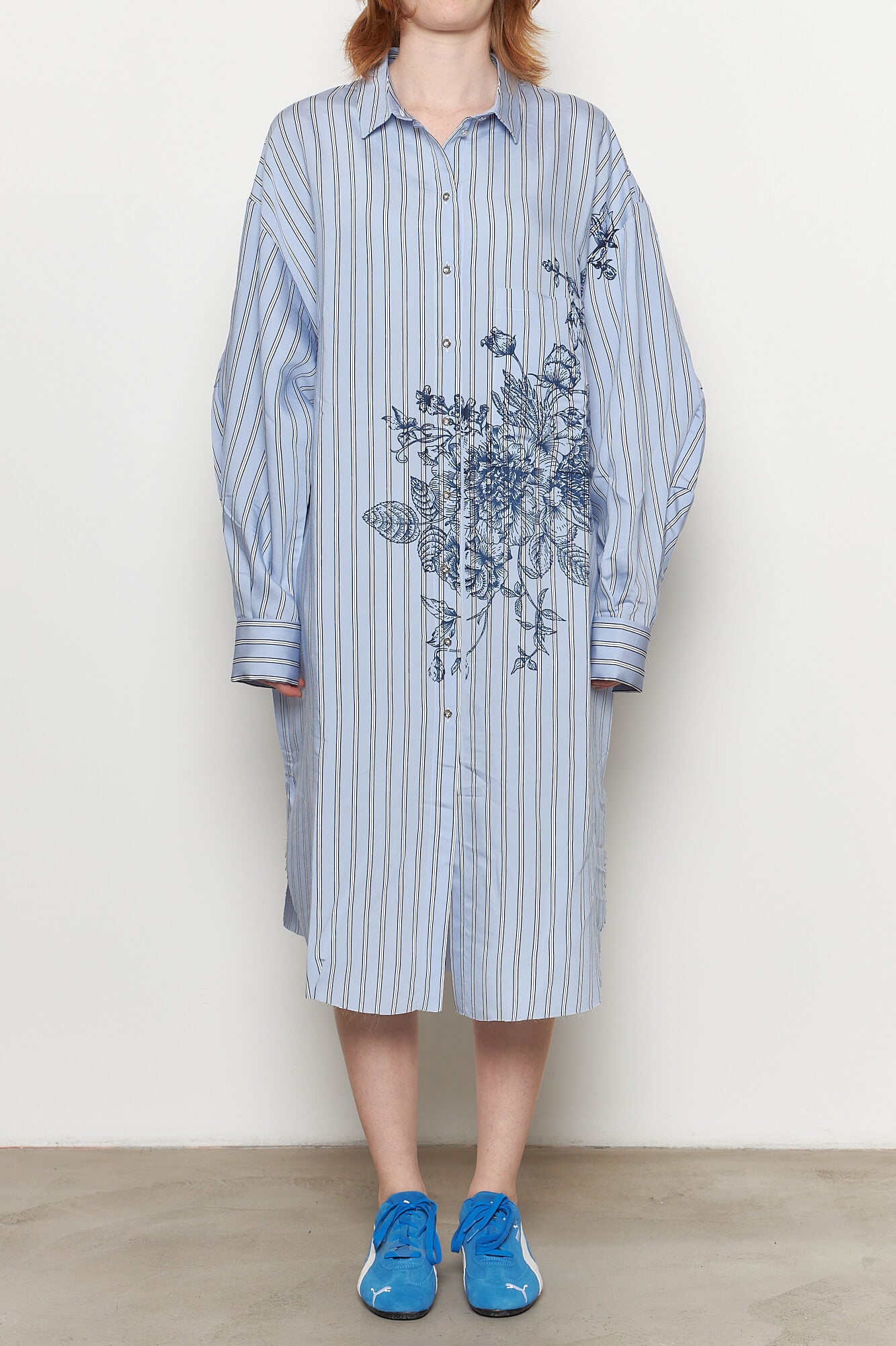 Printed Flower Midi Shirt Dress