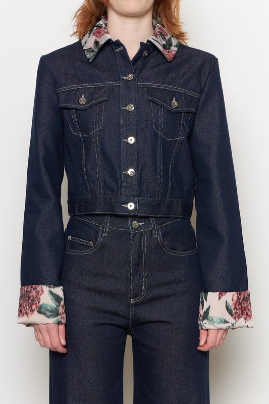 Indigo Denim Brocade Cuff Jacket