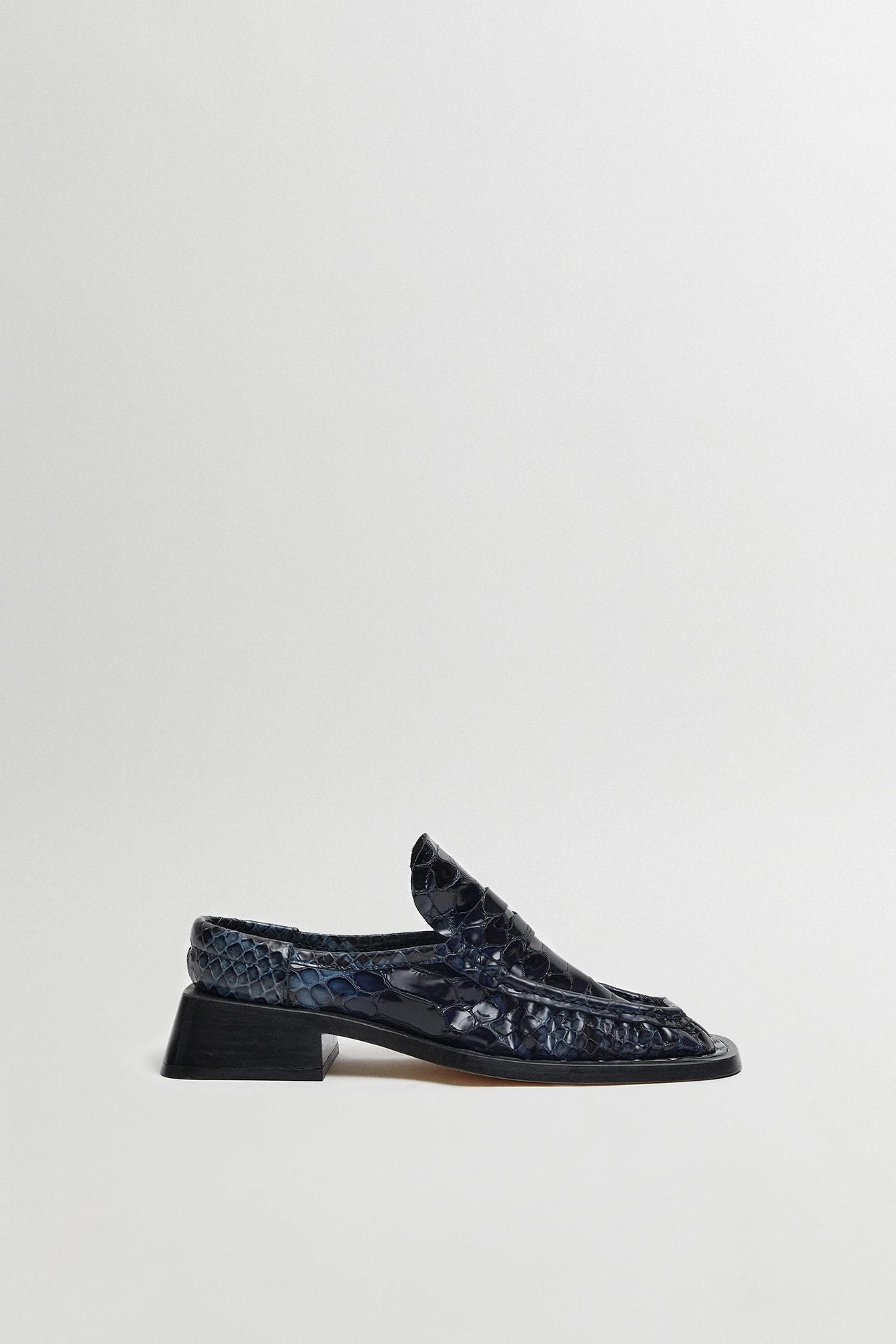Isla Navy Snake Loafer Mules