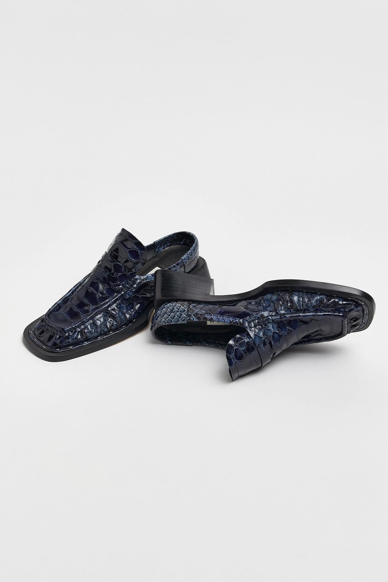 Isla Navy Snake Loafer Mules
