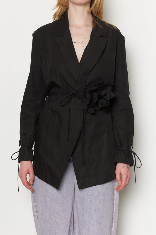 Wrinkled Cotton Blazer w Flower