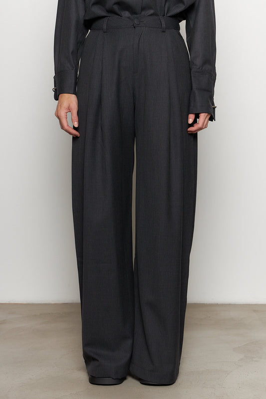 Pinstripe Wool Pleated Trousers