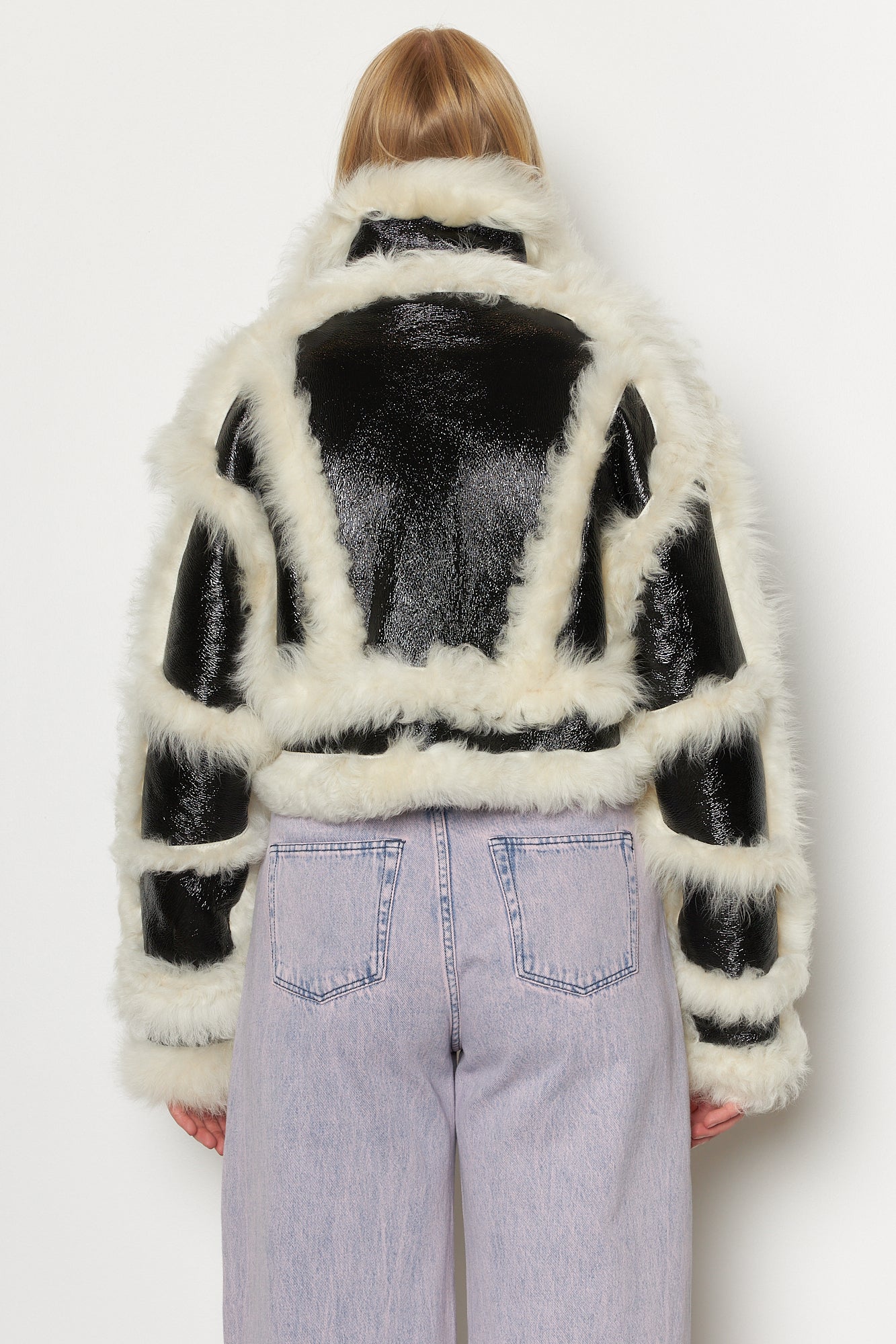 Leather and Shearling High Neck Jacket