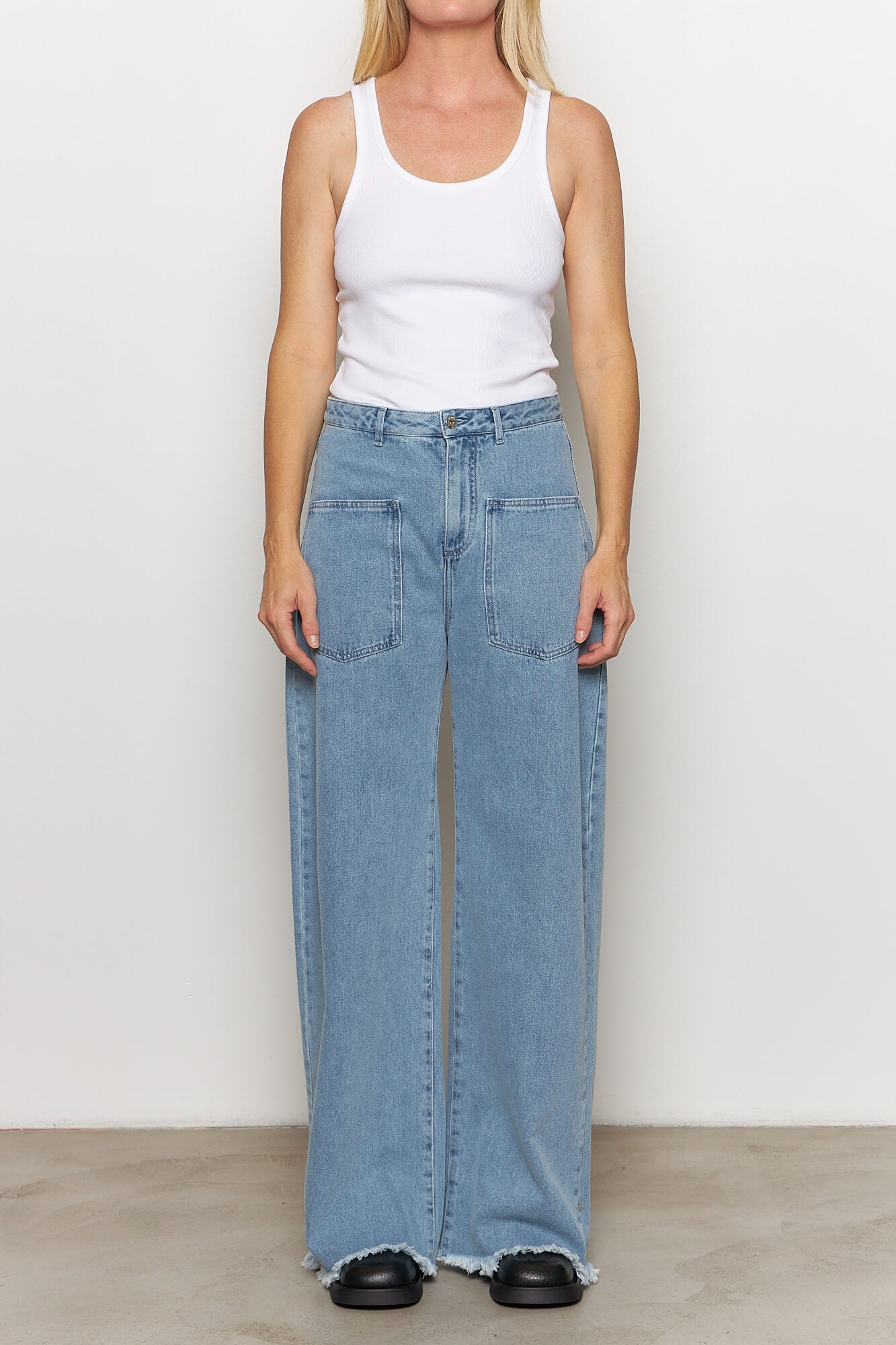 Denim Boyfriend Jeans with Patch Pockets