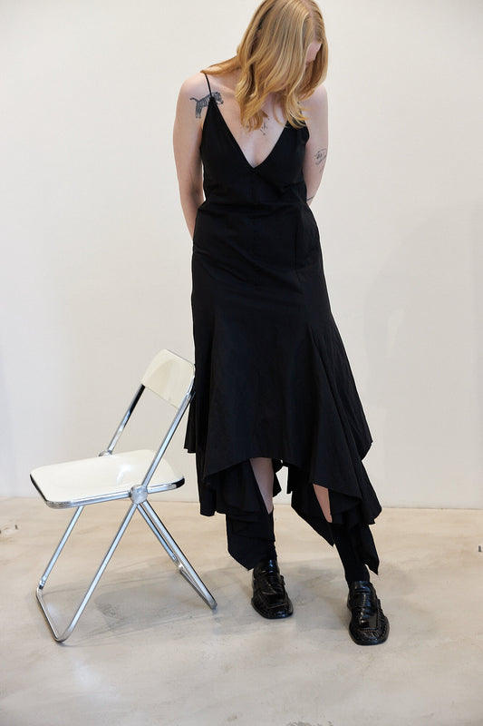 Wrinkled Cotton V Neck Spaghetti Dress