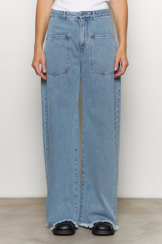 Denim Boyfriend Jeans with Patch Pockets
