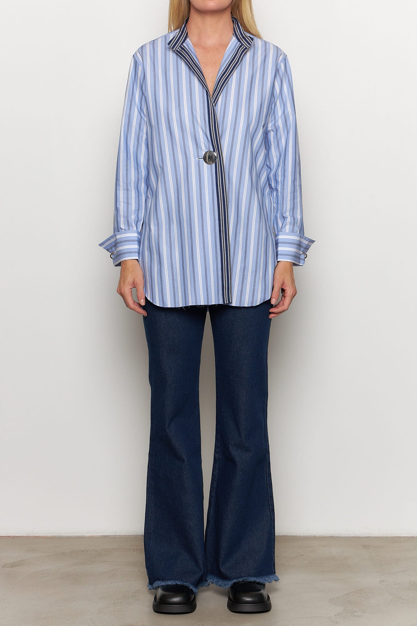 Mixed Stripes Overlaping Shirt