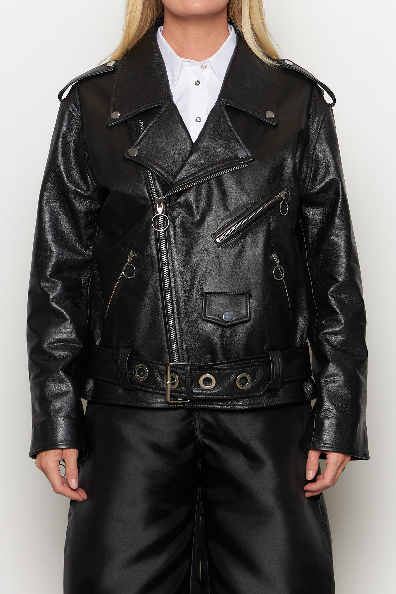 Oversized Leather Biker Jacket