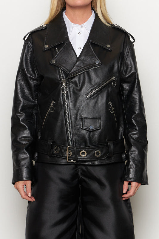 Oversized Leather Biker Jacket