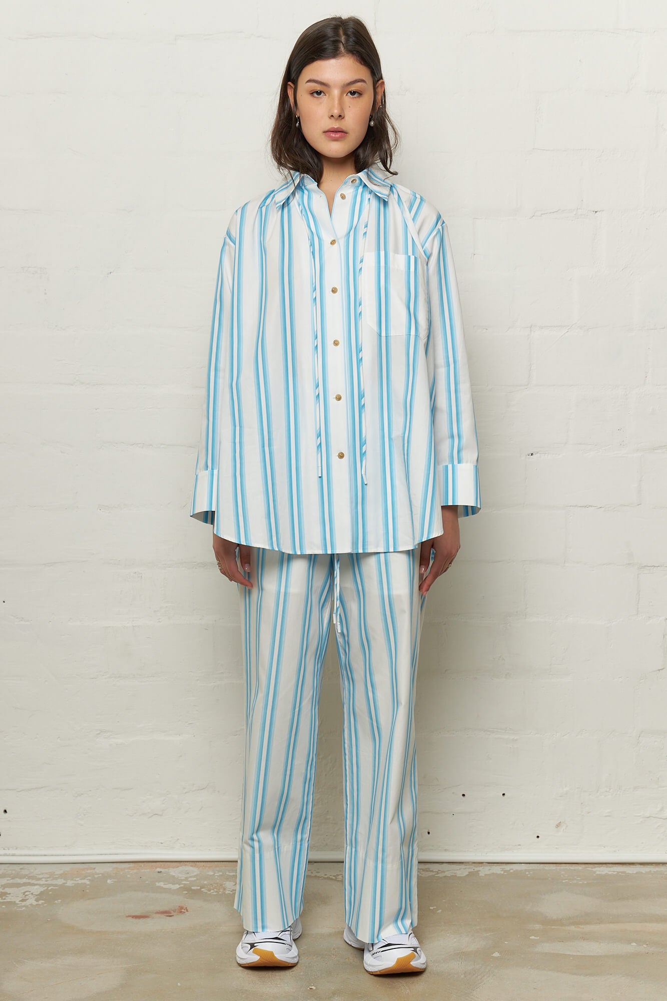 Andi Trousers Organic Cotton Stripe Blue