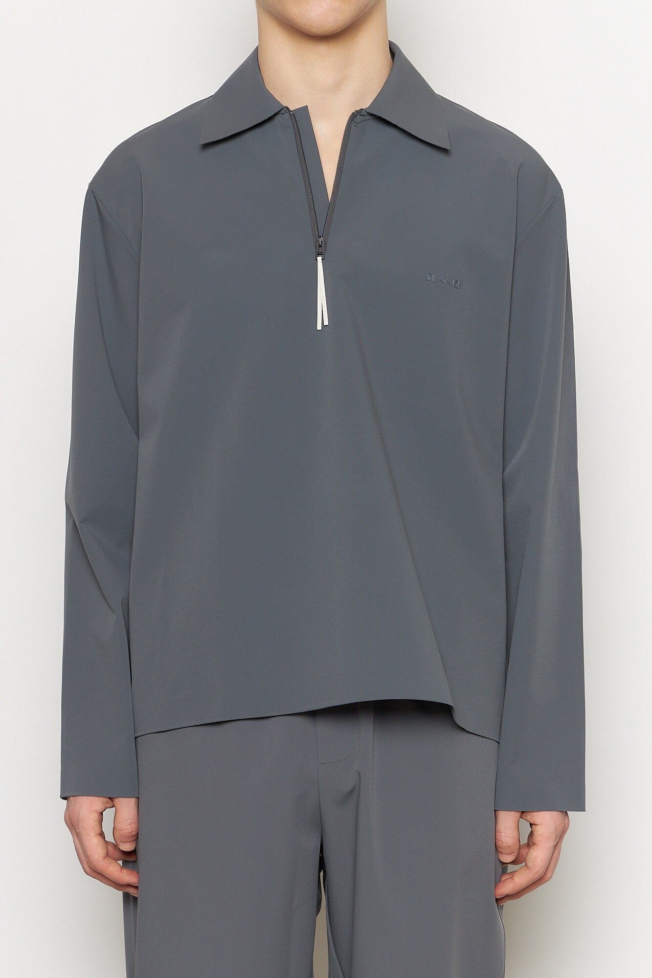 Longsleeve Polo w Zip Grey