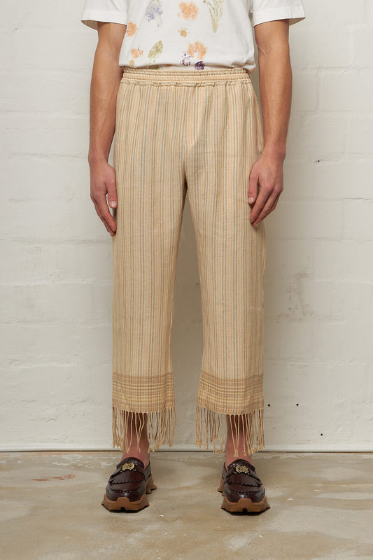 Abe Fringed Trousers Beige Stripe