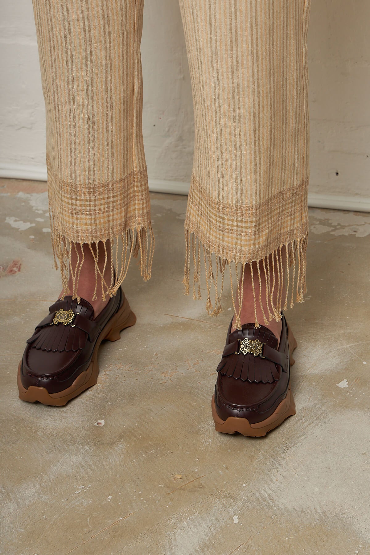 Abe Fringed Trousers Beige Stripe