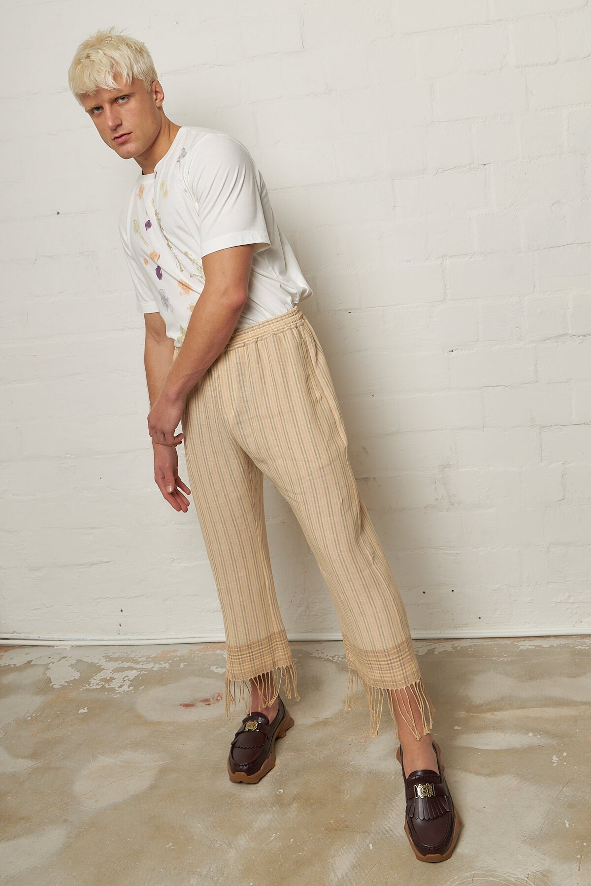 Abe Fringed Trousers Beige Stripe
