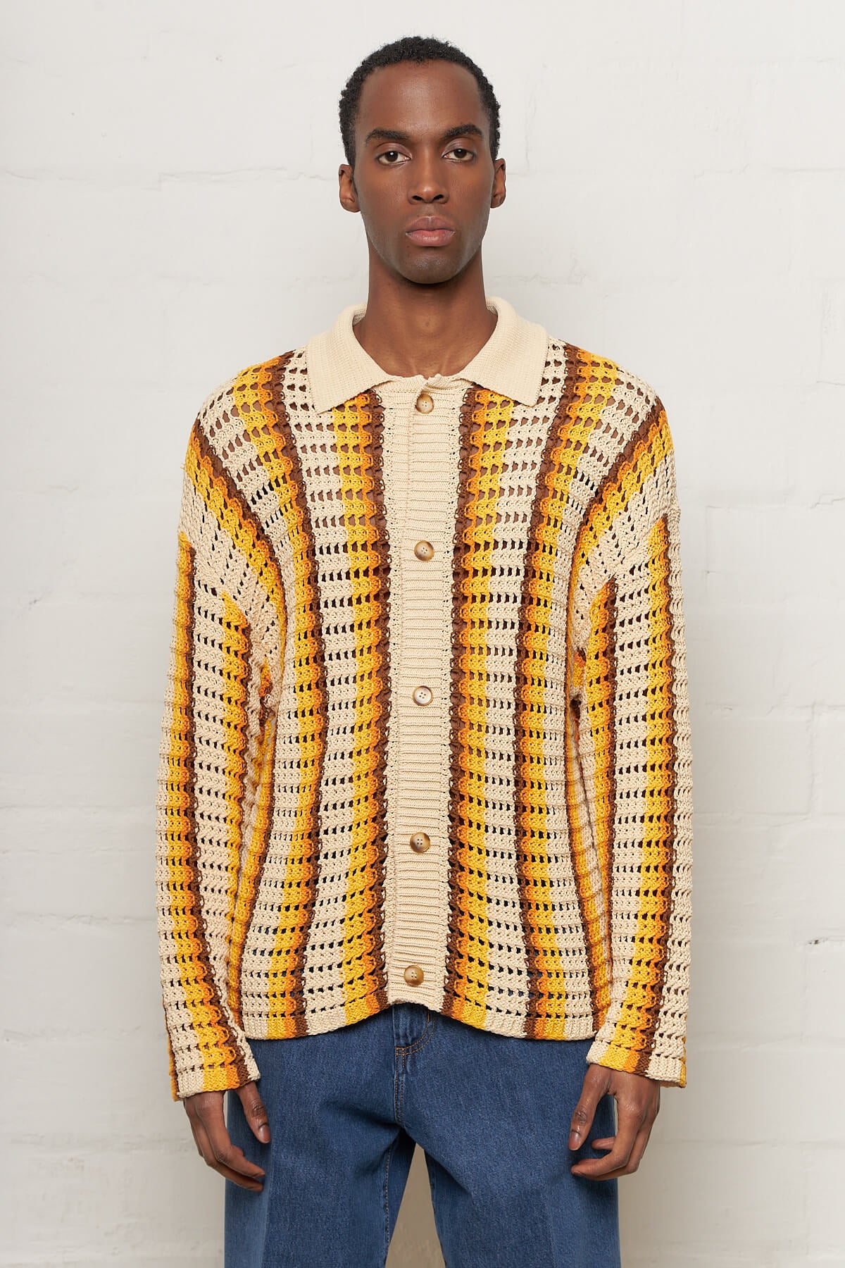 Elmer Crochet Cardigan Orange Stripe