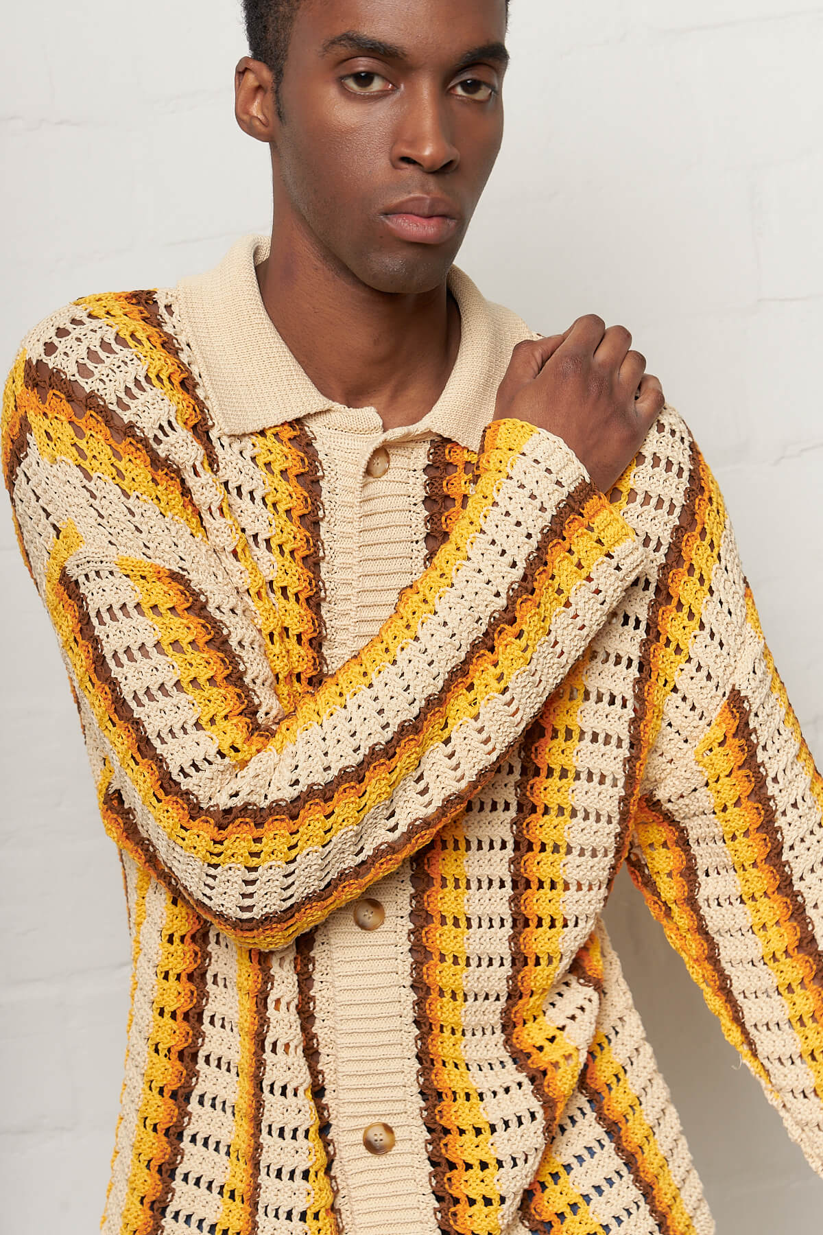 Elmer Crochet Cardigan Orange Stripe