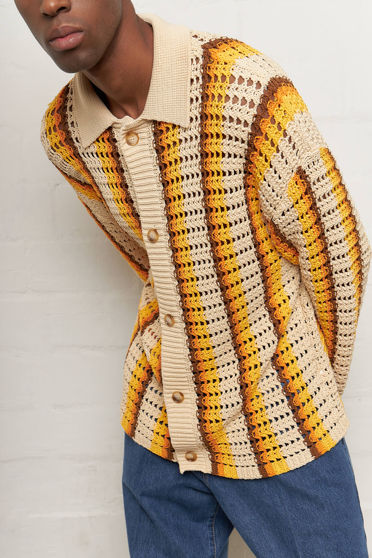 Elmer Crochet Cardigan Orange Stripe