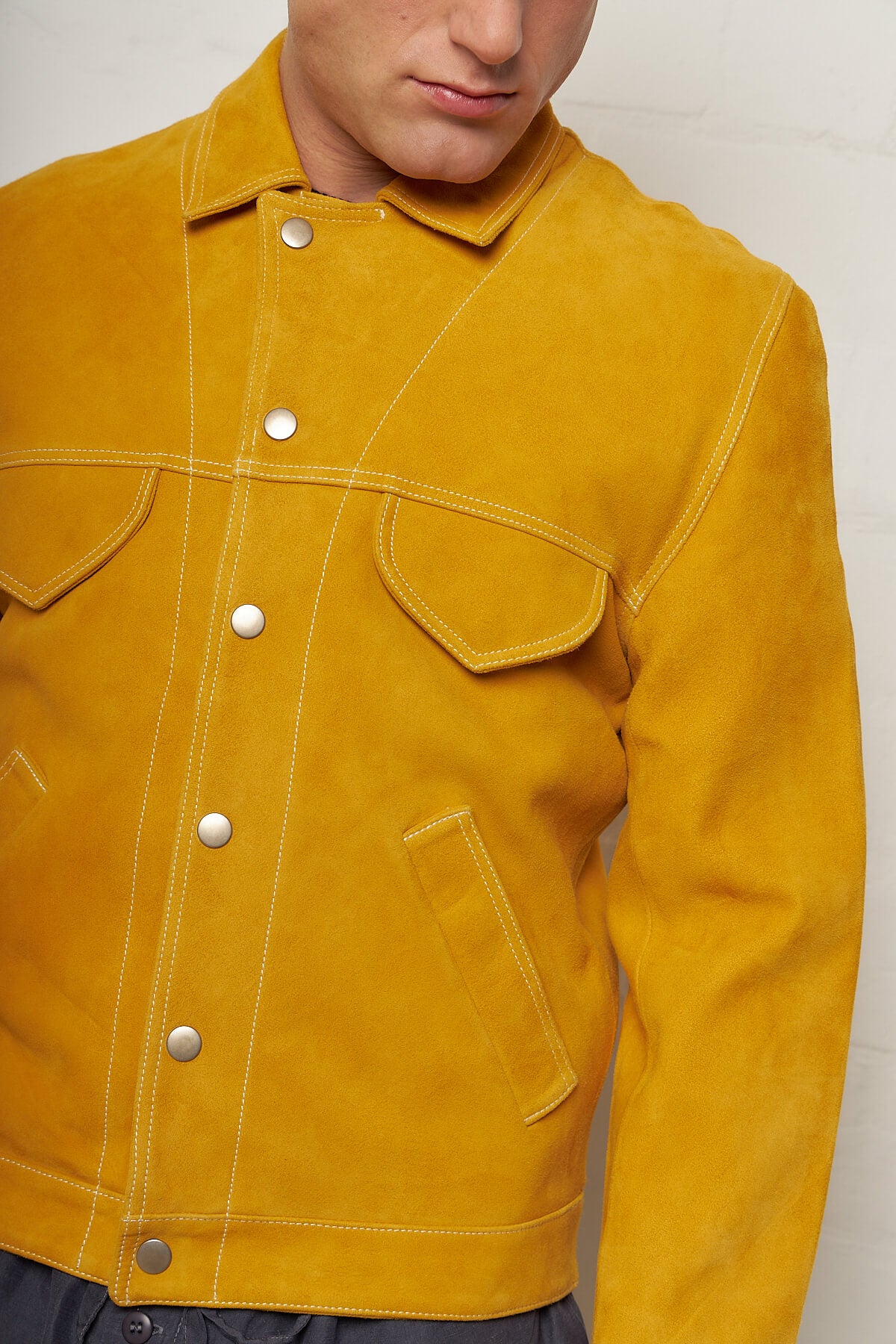 Rick Suede Trucker Jacket Mustard