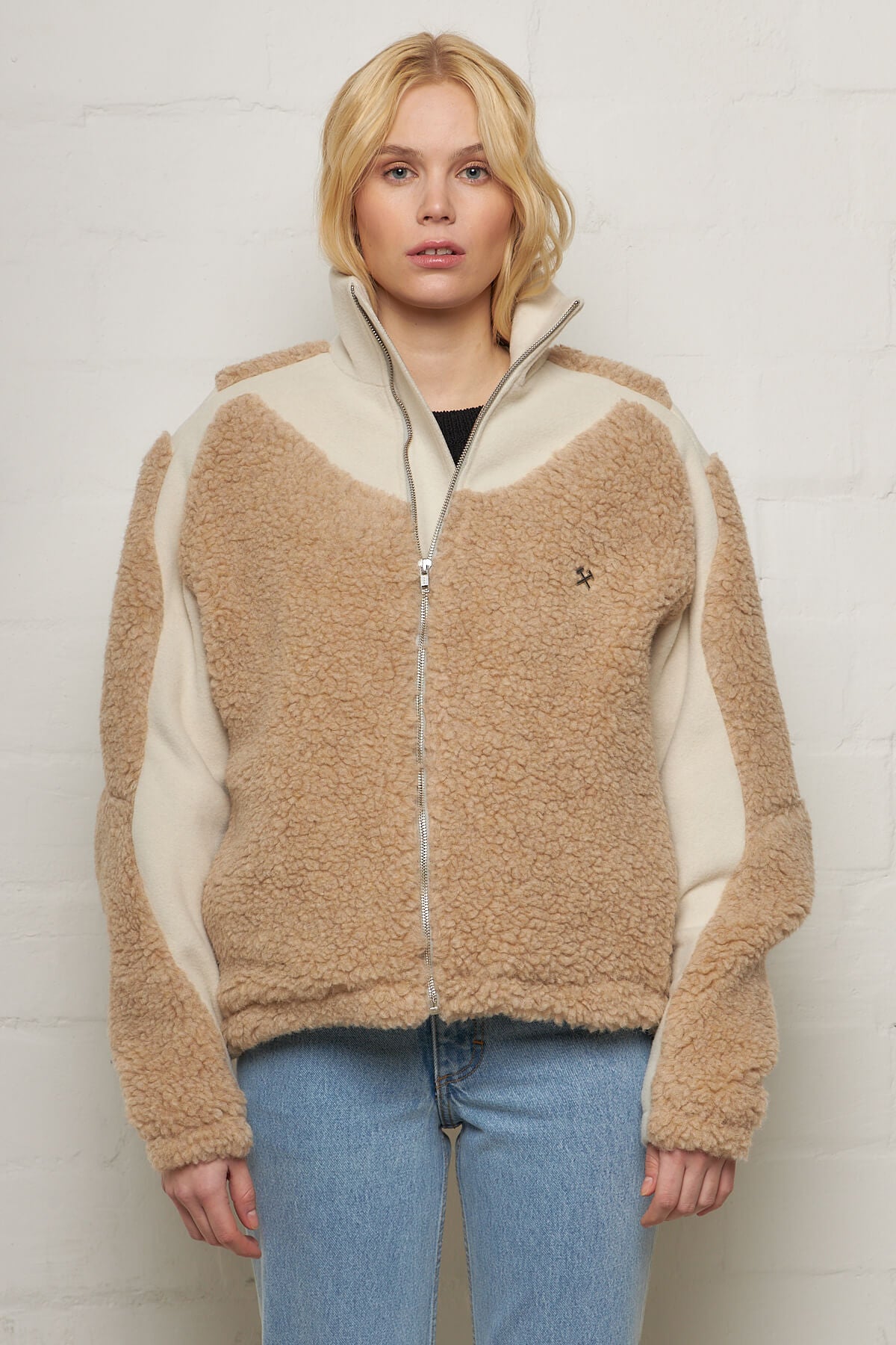 Ercan Two-Tone Fleece Jacket Grey Beige