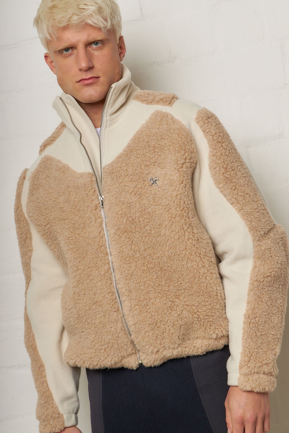 Ercan Two-Tone Fleece Jacket Grey Beige