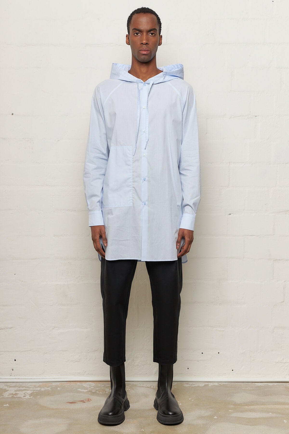 Popeline Light Blue Hooded Shirt